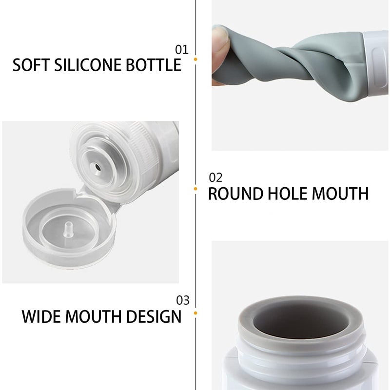bouti1583 Portable Soft Silicone Travel bottles Set - 6 Pack Leakproof Silicone Travel Bottles,Cosmetic Toiletry Containers(Pink+Green+Grey) - Image 4